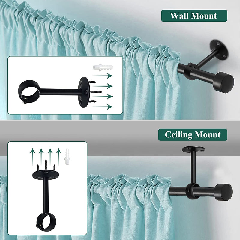 Curtain Rod Ceiling Mount Bracket, Curtain Rod Holders 1 Inch Black Flange Rod Holder Heavy Duty End Support Shower Pole Pipe Sockets, Ceiling Curtain Rod Brackets for Blinds 4 Pack - NewNest Australia