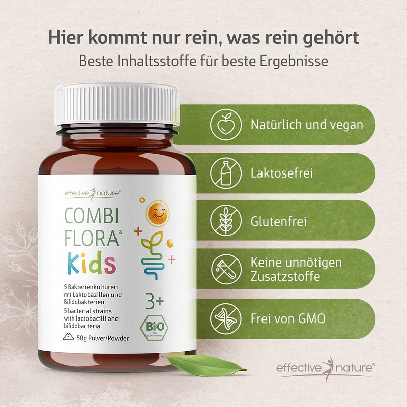 Combi Flora Kids Bio - 50 g - With Bifidobacterium & Lactobacillus for children - Powder with measuring spoon - With 5 bacterial strains for children aged 3 and over - NewNest Australia