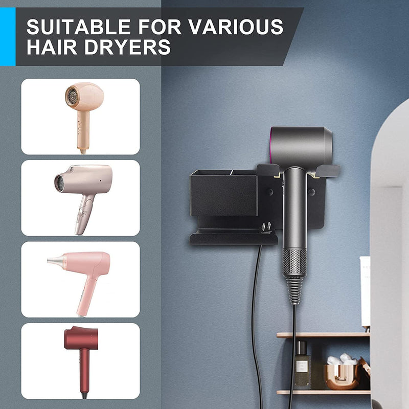 Hosoncovy Metal Hair Dryer Wall Mount Holder Hair Dryer Wall Hanger Toiletries Wall Storage Electric Shaver Wall Mount for Dyson Supersonic Hair Dryer,Universal for Hair Dryer (Black) Black - NewNest Australia