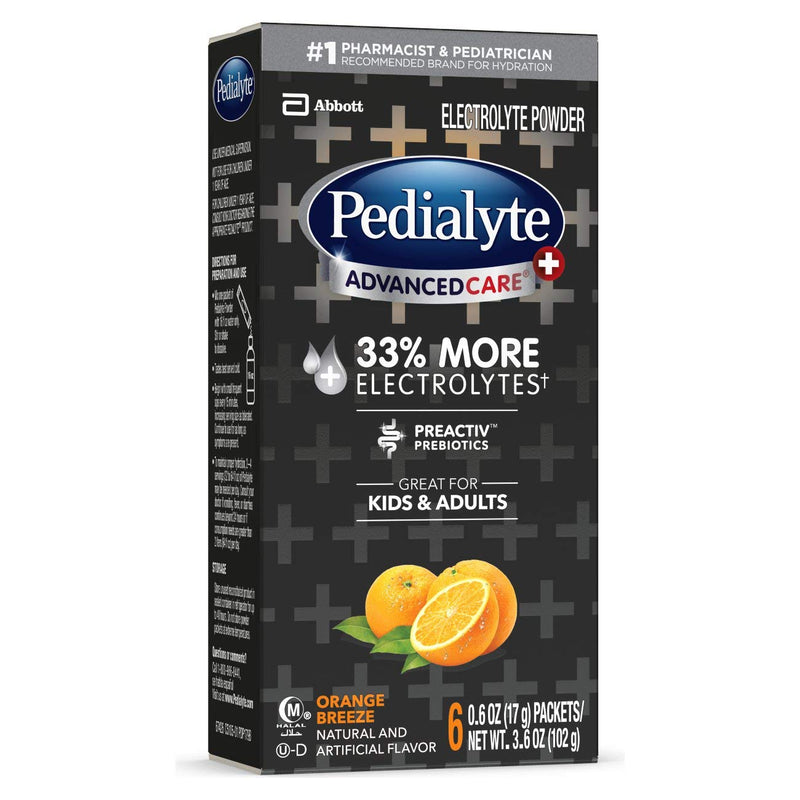Pedialyte AdvancedCare Plus Electrolyte Powder, with 33% More Electrolytes and PreActiv Prebiotics, Orange Breeze, Electrolyte Drink Powder Packets, 0.6 oz, 6 Count - NewNest Australia
