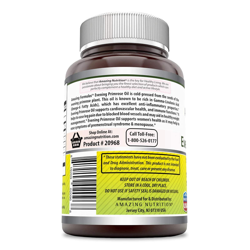 Amazing Formulas Evening Primrose Oil 1300 Mg, 10% GLA, 120 Softgels (Non-GMO,Gluten Free) High Potency, Hexane Free Cold Pressed Oil-Supports Cardiovascular Function and Women's Health 120 Count (Pack of 1) - NewNest Australia