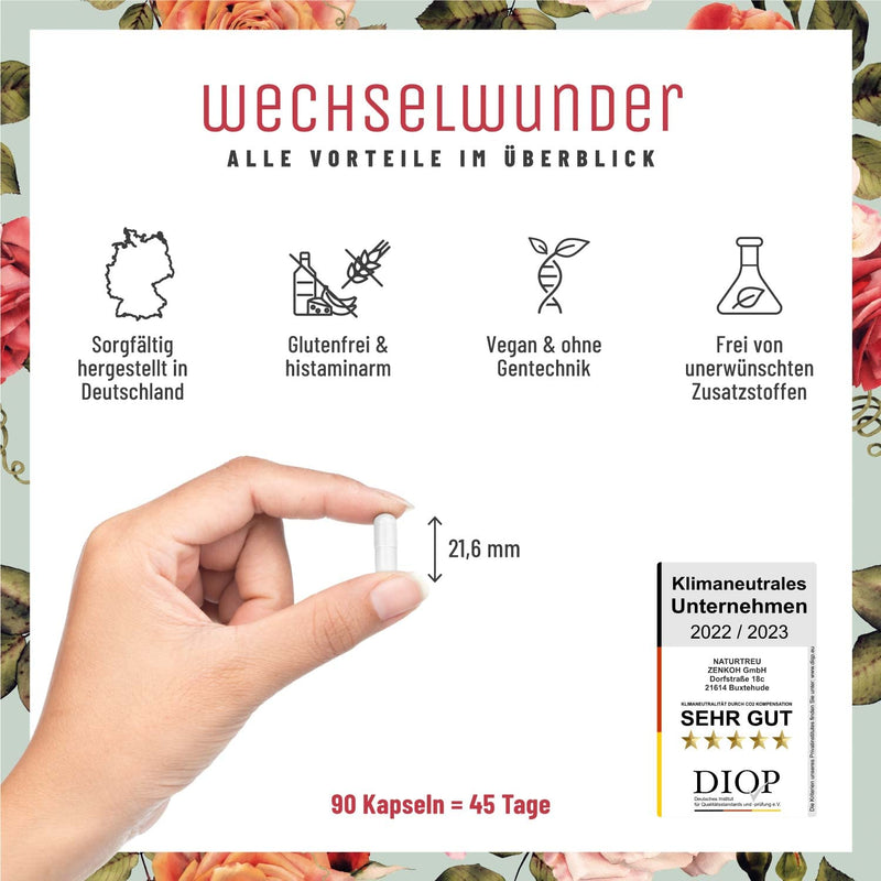 CHANGE WONDER - 500mg yam root with 340mg red clover, valerian, iron, vitamin B9 and B12 capsules high dose - Meno Balance - 90 menopause capsules - NewNest Australia