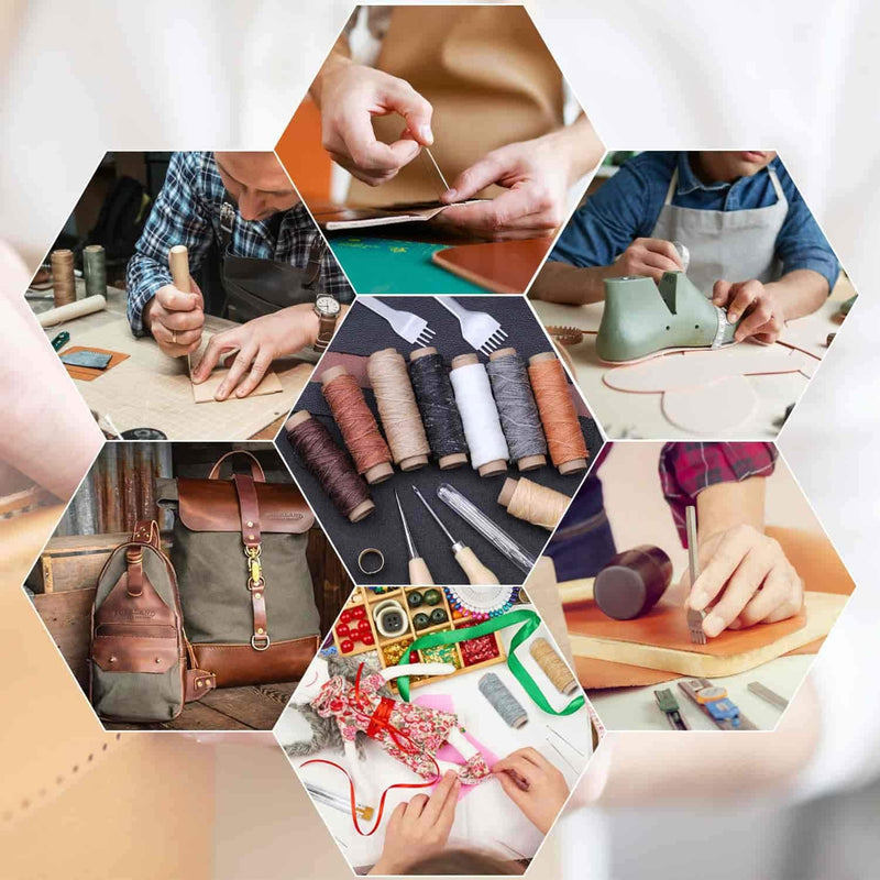 Cridoz 35 Pcs Leather Stitching Pouch Kit with 4mm Prong Sewing Hole Punch, Leather Sewing Tools, Waxed Thread and Large-Eye Stitching Needles for Beginner Leather Sewing Working Crafting Projects - NewNest Australia