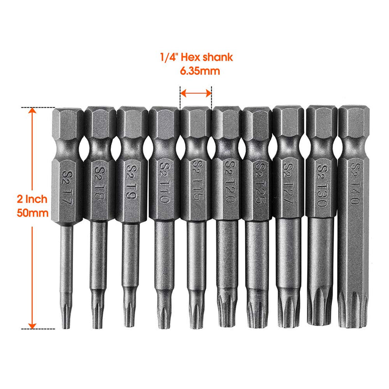 10PCS Torx Head Screwdriver Bit Set, VAKOGAL S2 Steel Magnetic Security Tamper Proof Star 6 Point Screw Driver Kit Tools, 1/4 Inch, Hex Shank T7-T40 - NewNest Australia