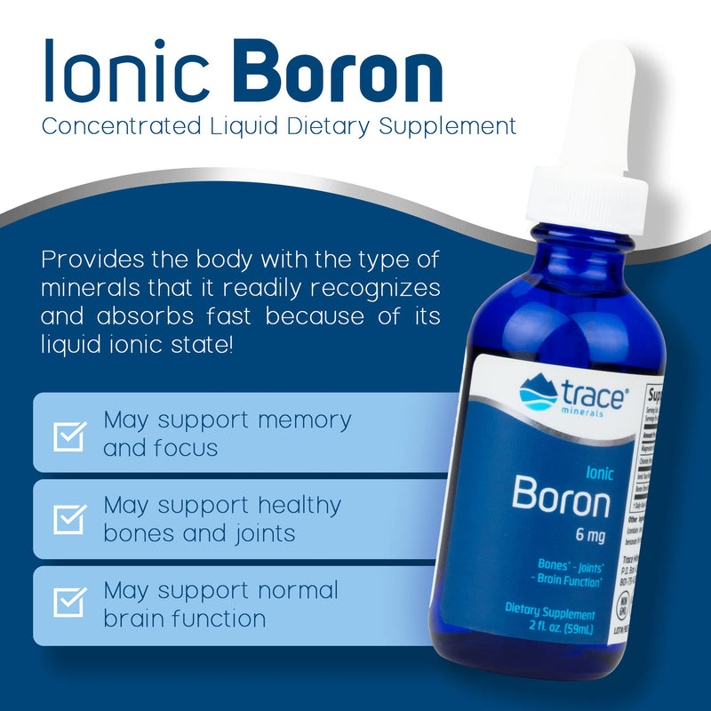 Trace Minerals Liquid Ionic Boron (2 oz) | Boron Supplements Support Bone Metabolism, Brain Function & Healthy Joints | 6mg of Magnesium, Chloride, Boron Complex, Minerals & More | Trace Mineral Drops 2 Fl Oz (Pack of 1) - NewNest Australia