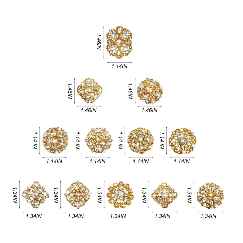 Yhsheen Rhinestone Brooches Crystal Brooch Pins, Pearl Crystal Wedding Bouquet kit Set (Gold-14pcs) Gold-14pcs - NewNest Australia