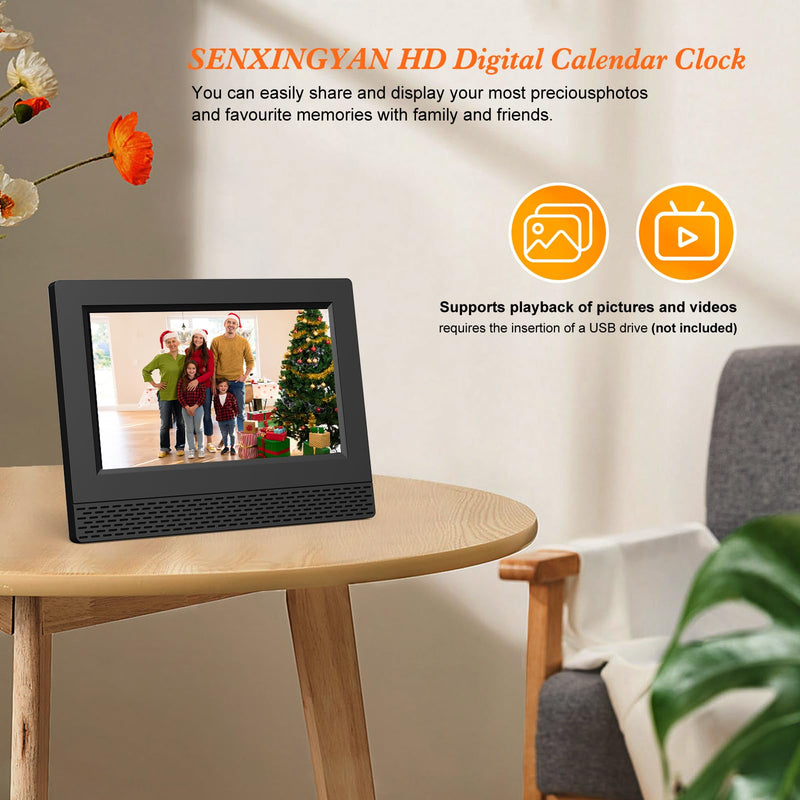 SENXINGYAN Digital Calendar Alarm Clock, 7'' HD Large Screen Display Alarm Clock, Multiple Clock Modes Senior Clock with Date and Day of the Week, Automatically Dimmable for Seniors, Adults and Alzheimer's Patients - Black - NewNest Australia