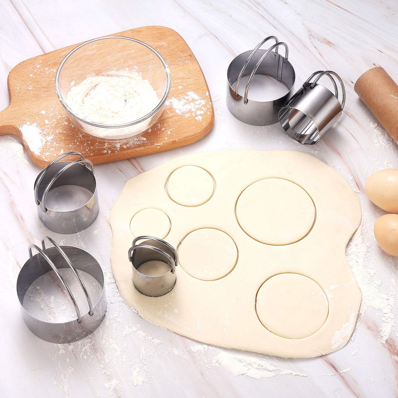 NewNest Australia - Tmflexe Round Biscuit Cutter Set Stainless Steel Cookies Cutter with Handle Professional Baking Tools Round Shape Molds Pack of 5 Cookie Cutter with Handle Pack of 5 