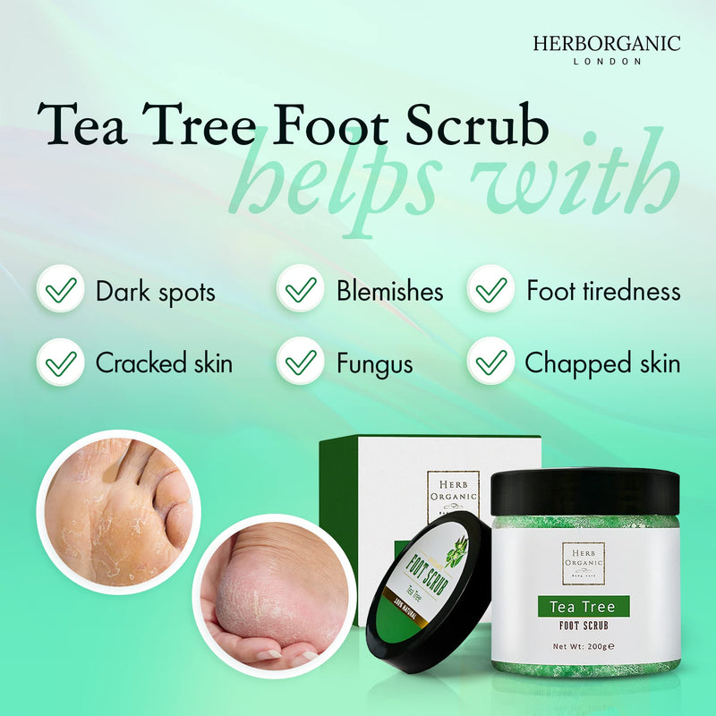 HerbOrganic Antibacterial Tea Tree Foot Scrub – 200 g – Exfoliates, Moisturizes and Cleanses – with Green Tea, Sea Salt & Jojoba Oil – Helps with Corns, Calluses, Athlete Foot, Jock Itch & Foot Odour - NewNest Australia