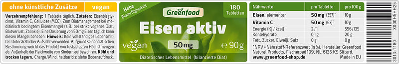 Iron active, 50 mg, extra high dose, 180 tablets, high availability, excellent tolerability, vegan - important for blood formation, energy and immune system. WITHOUT artificial additives. Without genetic technology. 180 pieces (pack of 1) - NewNest Australia