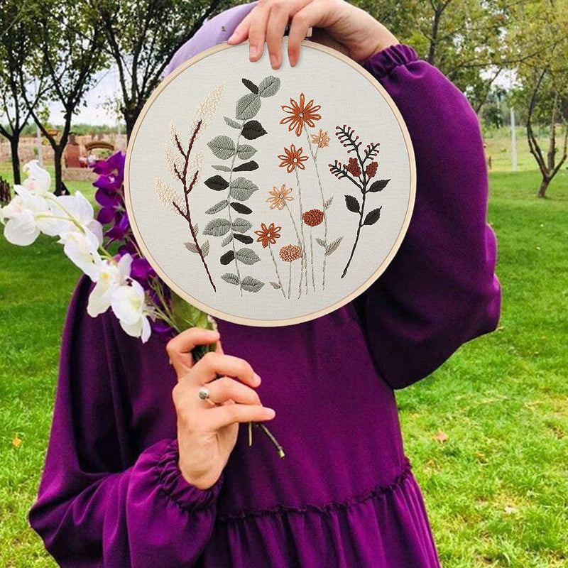 Uphome 3 Pack Embroidery Starter Kit for Beginners Stamped Cross Stitch Kits with Cute Flowers and Plants Patterns with Embroidery Hoops and Color Threads for Adults Kids - NewNest Australia