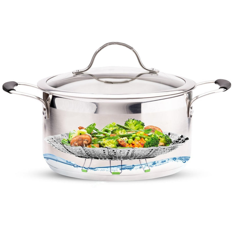 Steamer Basket Stainless Steel Vegetable Steamer Basket Folding Steamer Insert for Veggie Fish Seafood Cooking, Expandable to Fit Various Size Pot (5.1" to 9") 5.1" to 9" - NewNest Australia