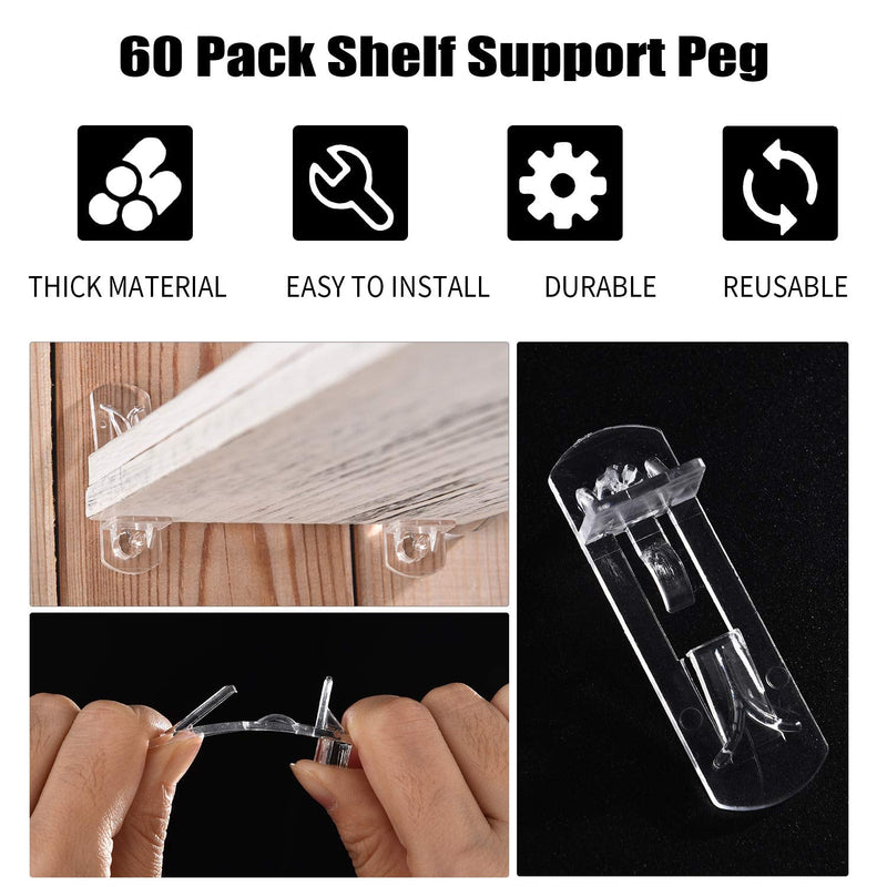 60 Pieces Shelf Support Peg Plastic Locking Shelf Support Peg Clear Self-Locking Shelf Pegs for 3/4 Inch, 5/8 Inch Cabinet Shelf - NewNest Australia