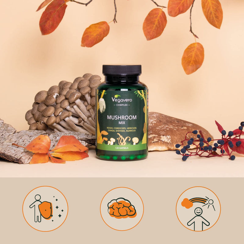 Mushroom Complex | 6 Vital Mushrooms: Reishi, Cordyceps, Shiitake, Chaga, Hericium, Agaricus | Premium: Beta-Glucans + Polysaccharides | Laboratory Tested | Vegan - Pure | German Production By - NewNest Australia