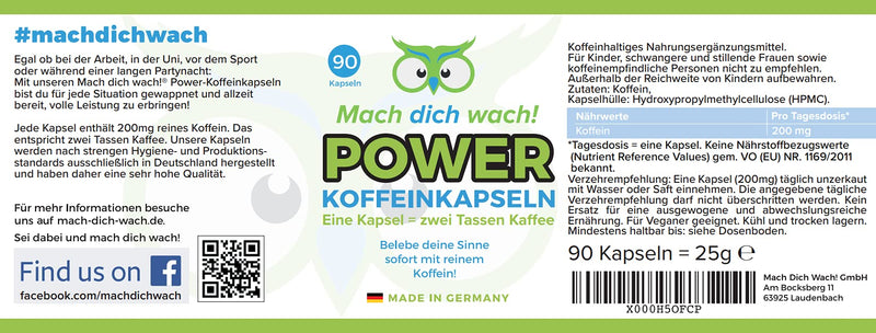Caffeine Capsules ‚ Wake Up.  ‚ 200Mg Caffeine ‚ Quality From Germany. No Additives. 100% Money Back Guarantee ‚ Deutsche Laboratory Analytik ‚ 100% Pure Caffeine ‚ Rapid Action. - NewNest Australia