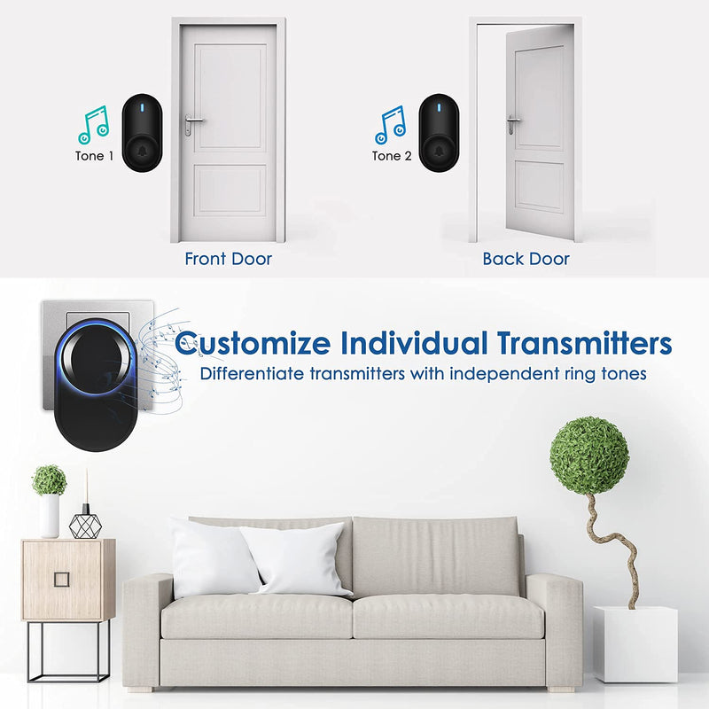 Wireless Doorbell - Satisure Waterproof Door Bell Chime Kit Operating at 1300 Feet 58 Melodies, 5 Volume Levels & LED Flash for Home Store Office Classroom (1 Receiver + 2 Transmitters) 1 Receiver + 2 Transmitters - NewNest Australia
