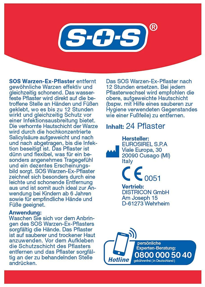 SOS Warzen-Ex plaster - wart plaster for removing common warts on the hand and foot - waterproof - for children aged 6 and over - 2 x 24 plasters - NewNest Australia