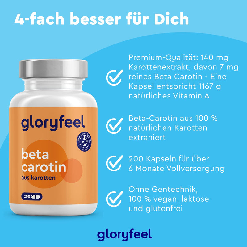 Beta Carotene Capsules - 200 Vegan Capsules - 100% Natural From Carrot Extract - Provitamin A For Vision, Skin And Immune System* - Laboratory Tested And Made In Germany Without Additives - NewNest Australia