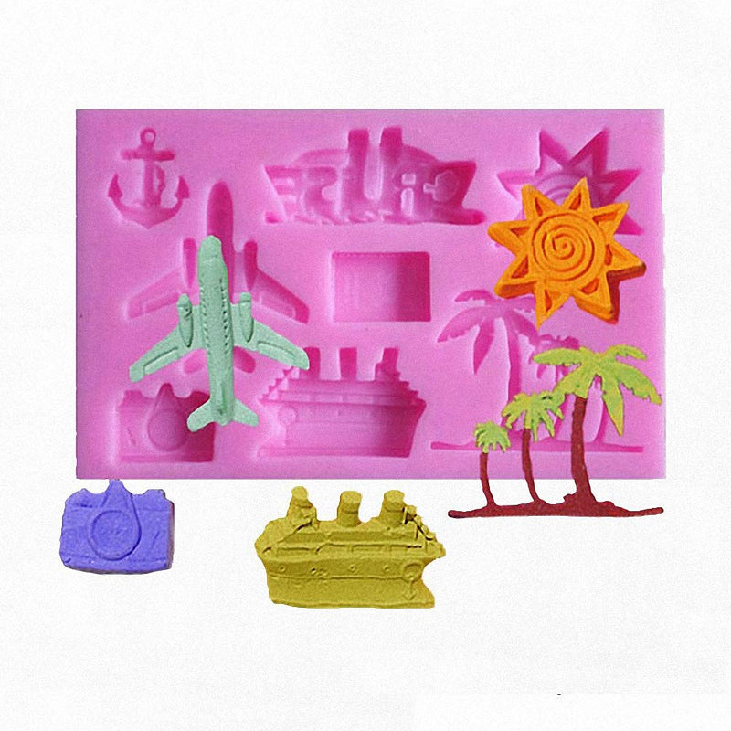 2Pcs/Set Summer Vocation Travel Fondant Molds, Seaside Holiday Silicone Mold for Cake Cupcake Decorating Polymer Clay Mould (Airplane Cruise Liner Camera Coconut Tree Sun Beach Slippers Swimsuit) - NewNest Australia