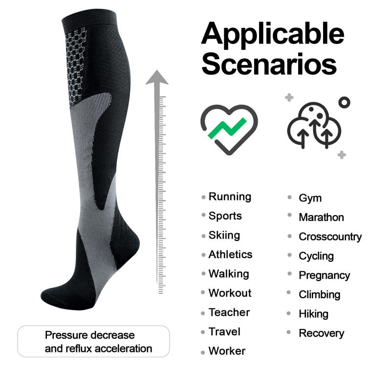 YUEDGE Compression Socks Men 15-20 mmHg is Best Support for Athletic Medical Running Flight Travel Nurses Unisex Size 5-12,3 Pairs 8-10 Black - NewNest Australia