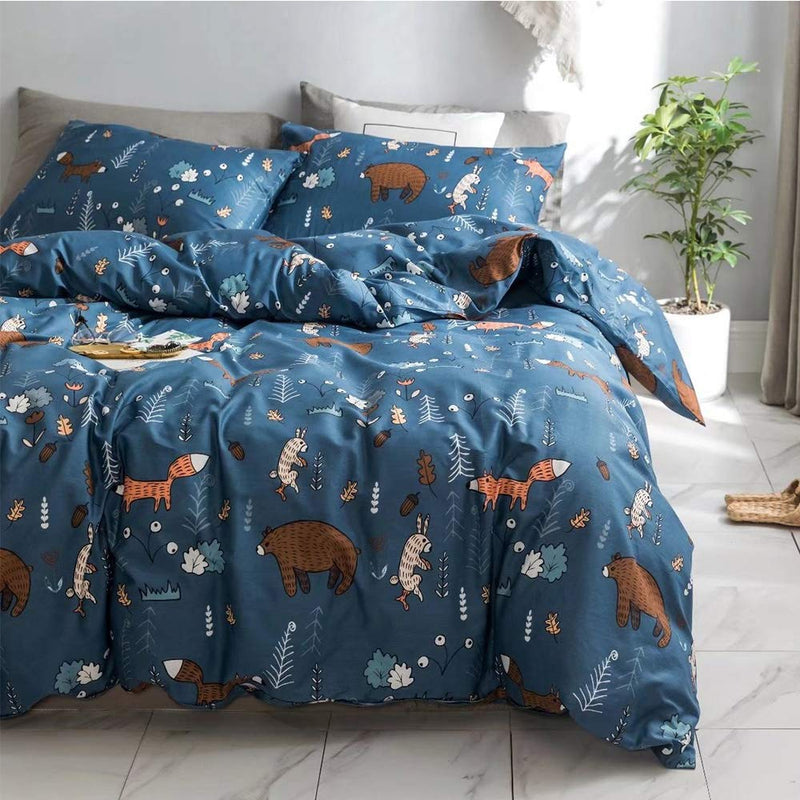 Wellboo Bear Pillowcases Blue Cute Animal Pillow Shams Cotton Kids Boys Girls Pillow Covers Forest Plants Rabbit Fox Children Pillow Cases Soft Health Breathable Envelope Closure Pack of 2 Blue Bear 20"*26" - NewNest Australia