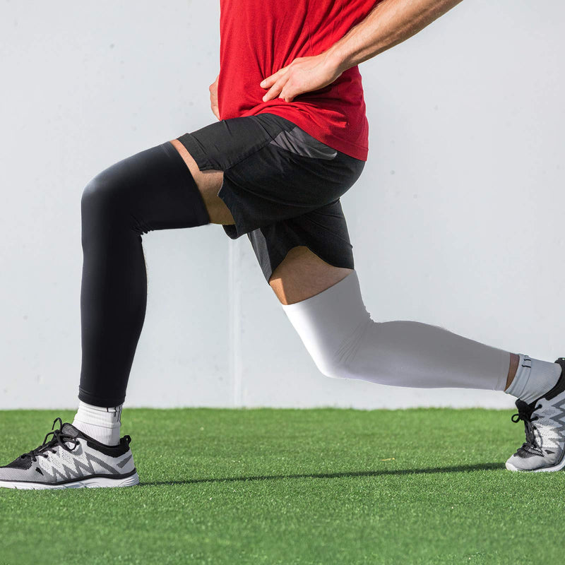 Leg Sleeves Compression Long Knee Sleeve UV Protection for Men Women Sport Basketball Football (Black, White,4 Pieces) 4 Black, White - NewNest Australia