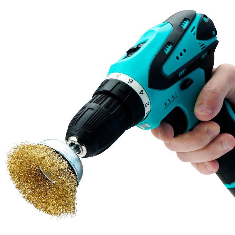 TILAX Wire Brush Wheel Cup Brush Set 7 Piece, Wire Brush for Drill 1/4 Inch Arbor 0.0118 Inch Coarse Brass Coated Crimped Wire Wheel for Used to Clean Rust, Flakes and Abrasives Drill Attachment - NewNest Australia