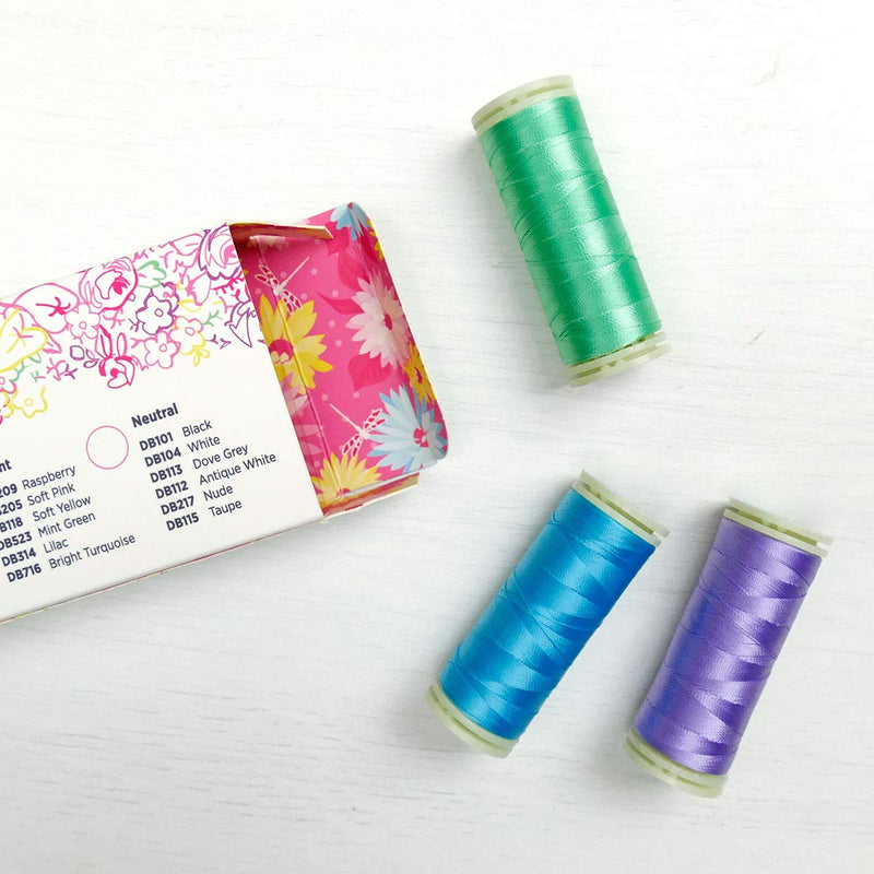 WonderFil Sue Daley Designs Brights Specialty Threads, 6 x 273yd spools 2-Ply 80wt Cottonized Soft Polyester Silk-Like Thread Fine Sewing English Paper Piecing EPP Applique Sewing Stippling Decobob - NewNest Australia