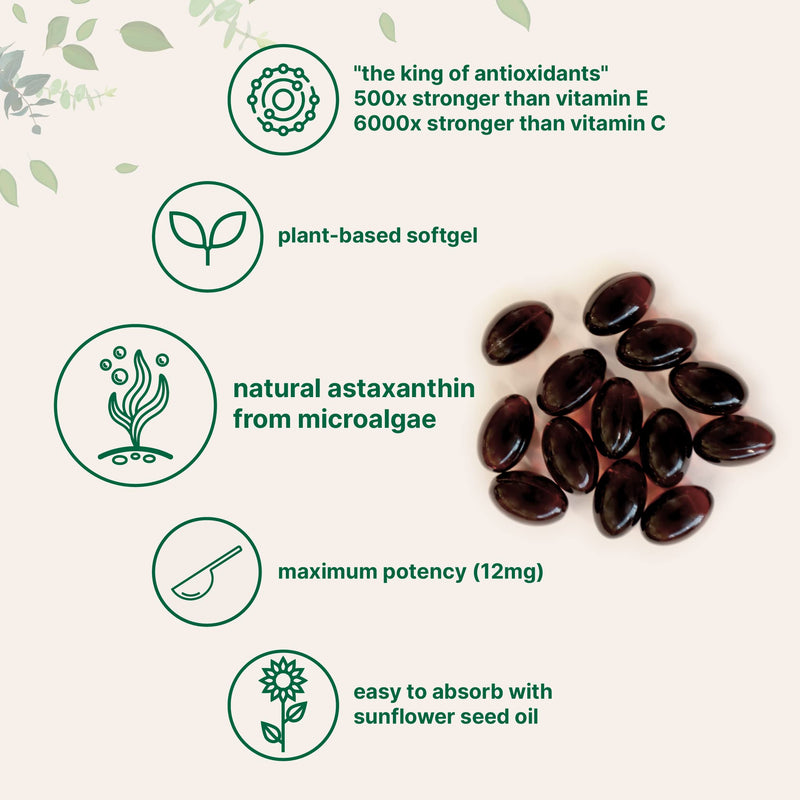 Natural Astaxanthin 12mg, 90 Softgels, 3 Month Supply, Premium Astaxanthin Supplements (MicroAlgae), Supports Eye, Joint, Cardiovascular Health and Antioxidant, Easy to Swallow - NewNest Australia