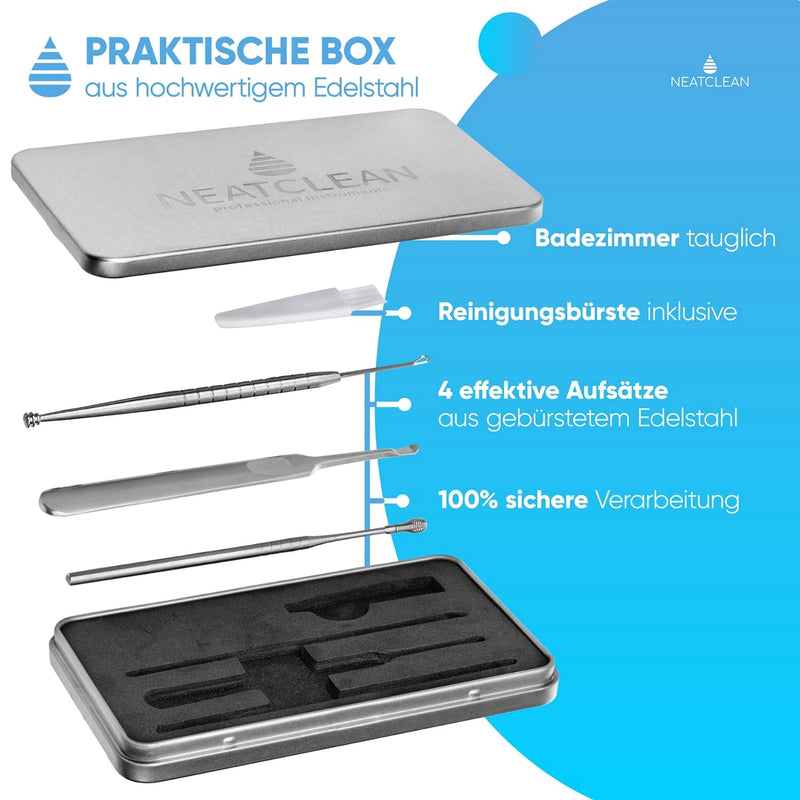 Neatclean Ear Wax Remover Set - 8 In 1 - Stainless Steel Ear Cleaning Set With Premium Storage Box - Effective And Reusable Ear Cleaning Tools - Perfect Ear Care Set For Adults - NewNest Australia
