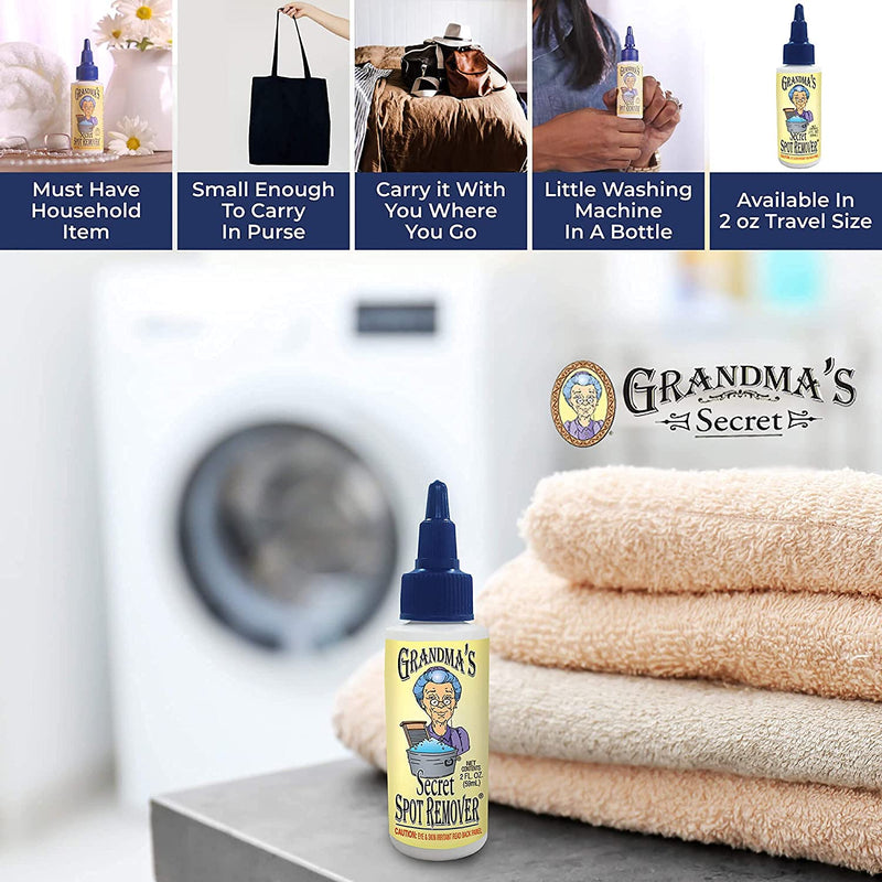 Grandma's Secret Spot Remover - Chlorine, Bleach and Toxin-Free Stain Remover - Stain Remover for Clothes - Fabric Stain Remover Removes Oil, Paint, Blood and Pet Stains – 2 Ounce, Pack of 2 2 Fl Oz (Pack of 2) - NewNest Australia