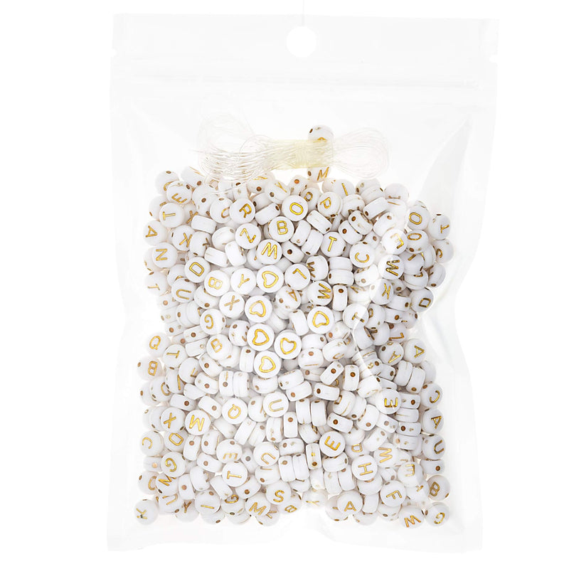 500 Pcs Acrylic Alphabet Letter Beads Gold On White Name Bracelets for Jewelry Making (goldonwhite) (goldonwhite) - NewNest Australia