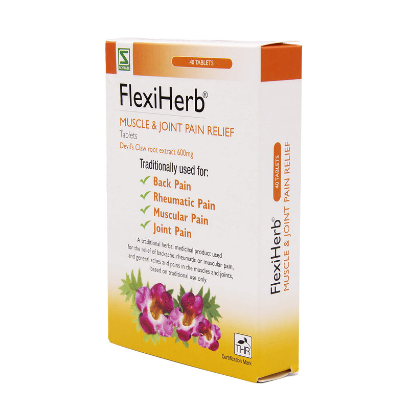 Schwabe Pharma - FlexiHerb Muscle and Joint Pain Relief - Devils Claw Root Extract 600mg - Traditionally used for Backache, Rheumatic Pain, Muscular Pain, Joint Pain - 40 Tablets - NewNest Australia