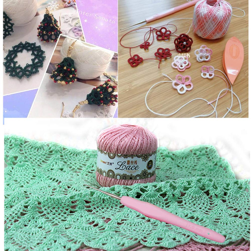 15 Crochet Thread Balls & 10 Lace Crochet Hooks with Storage Bag, 100% Cotton Thread with 2 Tatting Shutters Tools multicolor - NewNest Australia