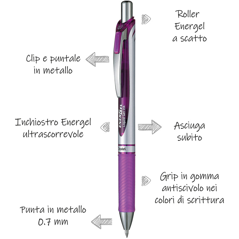 Pentel Energel XM Retractable Gel Pen with 0.7 mm Tip, 0.35 mm Line Width - Violet, Pack of 12 Single - NewNest Australia