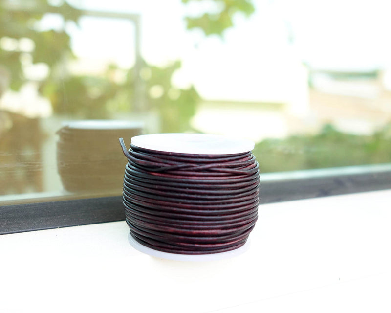 cords craft Round Leather Cord for Round Bracelet, Necklaces Plain Genuine Leather Cord 1.0MM Dark Brown Distress - NewNest Australia