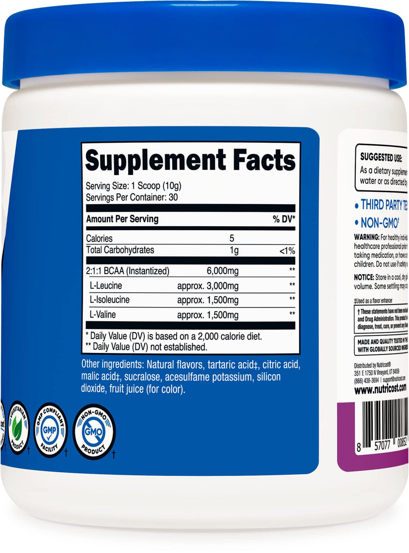 Nutricost BCAA Powder 2:1:1 (Grape, 30 Servings) Grape 30 Servings (Pack of 1) - NewNest Australia