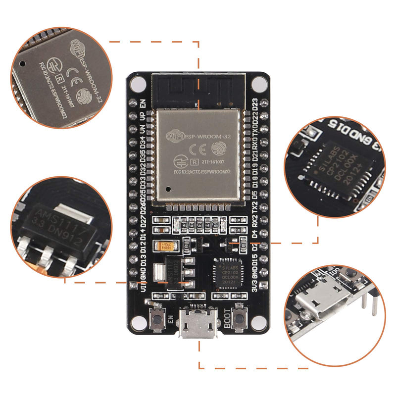 Aokin ESP32 ESP-WROOM-32 Development Board 2.4 GHz WiFi and Bluetooth Dual Cores Microcontroller ESP-WROOM-32 Chip for Arduino NodeMCU, 2 Pcs 2Pcs - NewNest Australia