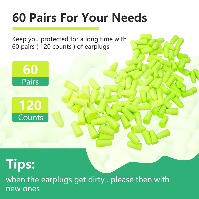 Acwoo Ear Plugs, 60 Pairs Of Ear Protection, Foam Plugs, Noise Canceling Ear Plugs For Sleeping, Reusable Ear Plugs For Sleeping, Loud Sounds, Snoring (Yellow) - NewNest Australia