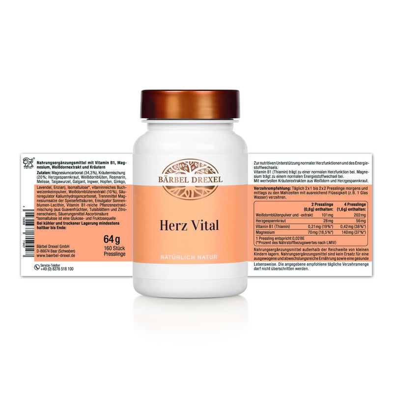 Heart Vital Tablets (Pack Of 160) Hawthorn Heartwort Melissa Gentian Heart Vitamins Magnesium 100% Vegan Made In Germany Blood Pressure Cardiovascular System Vessels Cardio B√Ñrbel Drexel - NewNest Australia