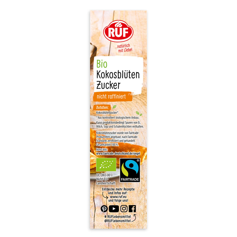 RUF organic coconut blossom sugar, natural sweetener, unrefined, vegan & FAIRTRADE, perfect sugar substitute for baking with a caramel note, 1 x 250g coconut blossom sugar - NewNest Australia