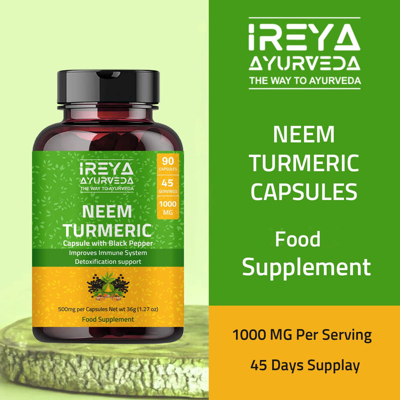 Neem Turmeric Capsules with Black Pepper Neem Herbal Supplement, Ayurvedic Herbal Cleanser, Detoxification, Enhances Skin Health and Immunity (90 Capsules) 90 Count (Pack of 1) - NewNest Australia
