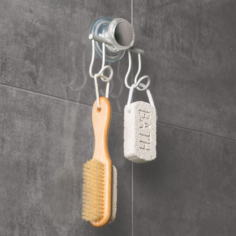 iDesign InterDesign Metro Rustproof Aluminum Turn-N-Lock Suction, Bathroom Shower Double Hook for Razor, Loofah - Silver - NewNest Australia