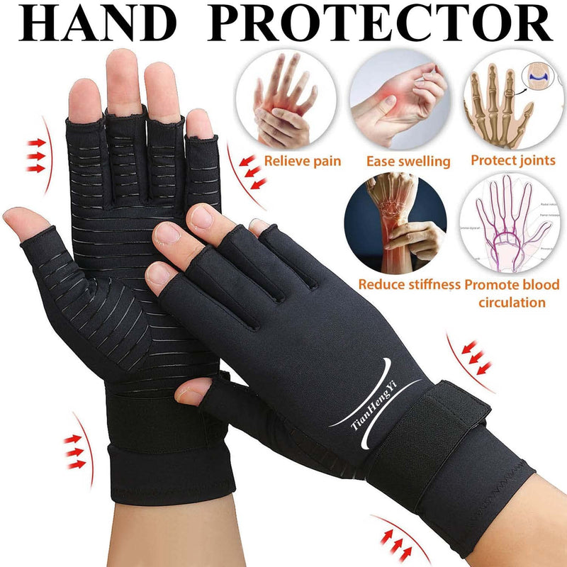 2 Pairs Fingerless Arthritis Gloves for Women, Copper Compression Gloves for Men with Adjustable Wrist Strap, Carpal Tunnel Small/Medium - NewNest Australia