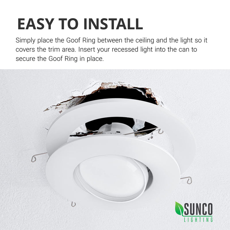 Sunco Lighting Goof Rings for 6 Inch Recessed Lights White Can Light Goof Trim Ring, Outer Diameter 8.6-inch, Inner Diameter 6.2-inch, Durable Plastic Design, Matte Finish, Flush Mount 6 Pack - NewNest Australia