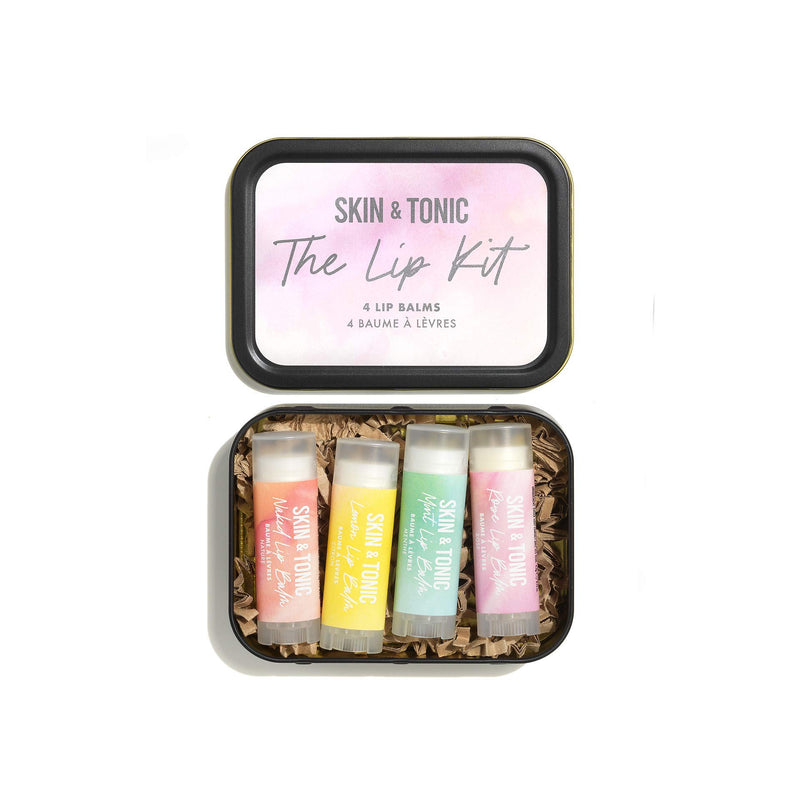 Skin & Tonic Lip Kit – 4x All-Natural Lip Balms with Coconut Oil, Shea Butter, Beeswax – Mint, Lemon, Rose and Naked - NewNest Australia