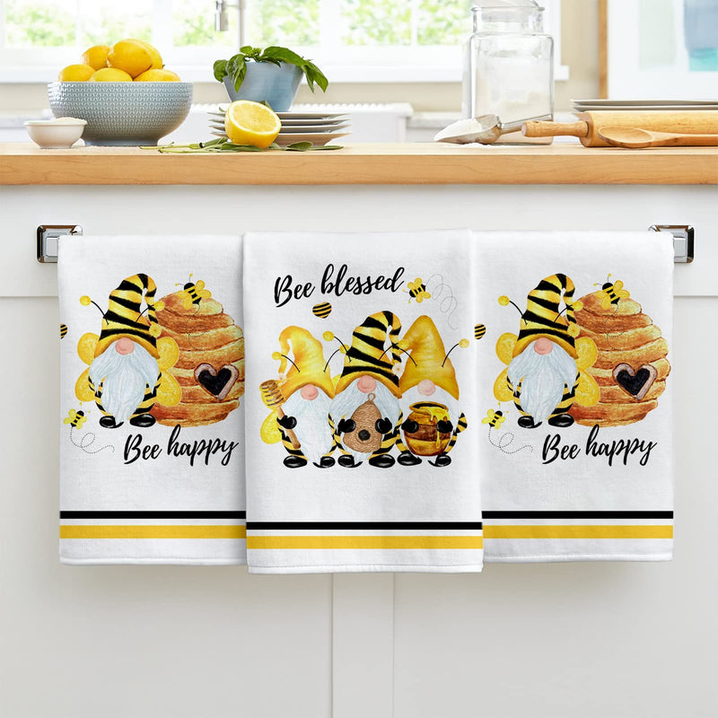 Bee Gnome Kitchen Towels, 2 Pack Cute Gnomes Bee Happy Be Blessed Absorbent Drying Tea Dish Towel for Cooking Baking, 18 x 28 Inch (Bee Towel) Bee Towel - NewNest Australia