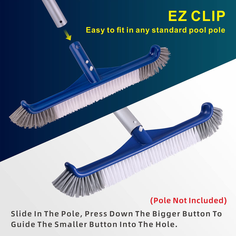 POOLAZA Pool Brush, 17.3" Pool Brushes for Cleaning Pool Walls, Premium Nylon Bristles Pool Brush Head with EZ Clip, Curved Ends High-Efficiency Pool Scrub Brush - NewNest Australia