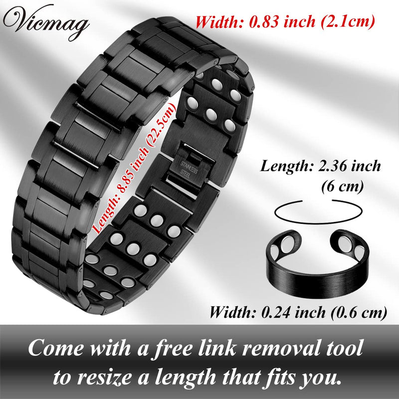 Vicmag 3X Ultra Strength Magnetic Bracelet for Men Titanium Steel Bracelet 3500 Gauss Magnets Adjustable Wristband with Free Adjustment Tool & Jewelry Gift Box (Black) Black - NewNest Australia