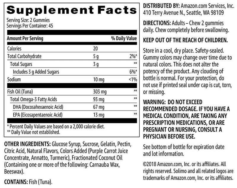 Amazon Brand - Solimo Fish Oil 303 mg, 90 Gummies (2 Gummies per Serving), EPA and DHA Omega-3 fatty acids - NewNest Australia